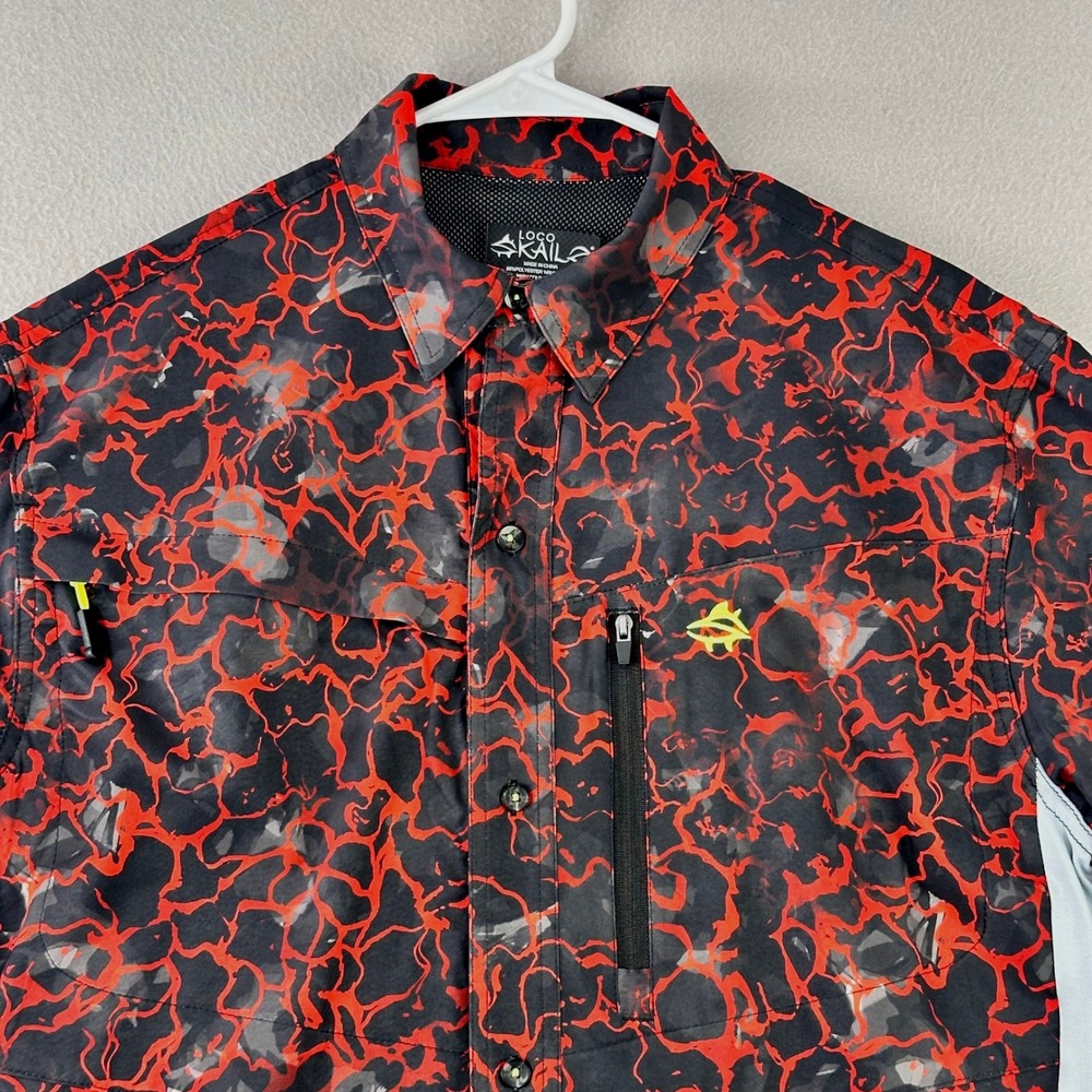 Loco Skailz Fishing Shirt Men M Red Black Abstract Performance‎ Short Sleeve